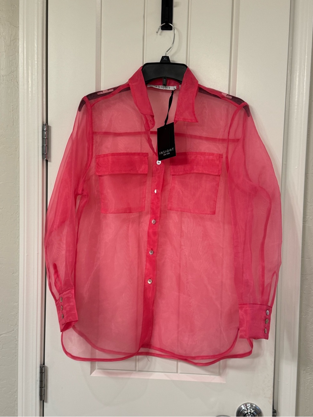 Insight Sheer Hot Pink Button-Down Blouse